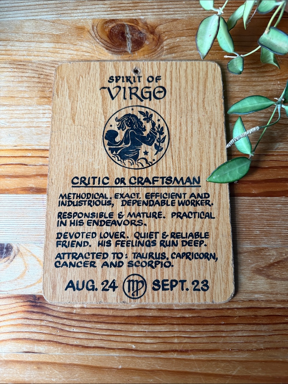 Vintage Spirit of Virgo Wooden Zodiac Wall Plaque
